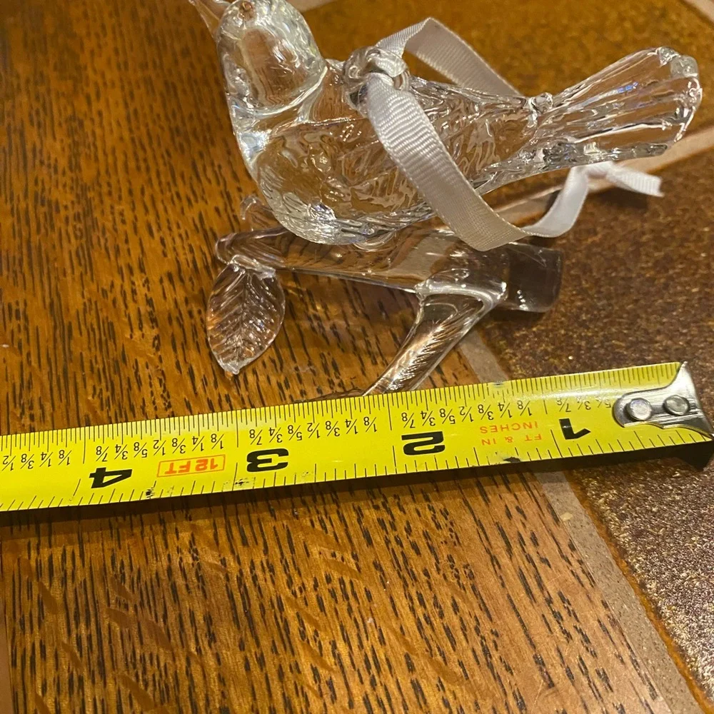 Clear Glass Bird Ornament on Branch - Decorative Hanging Bird